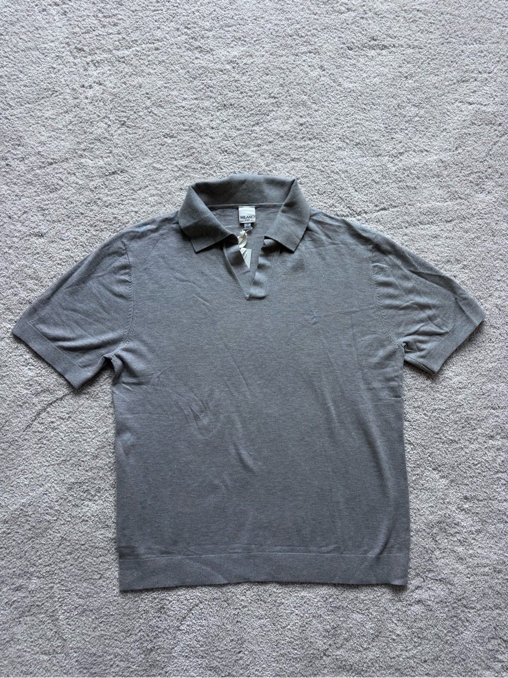 Men's Grey Short-Sleeve Knit Polo Shirt